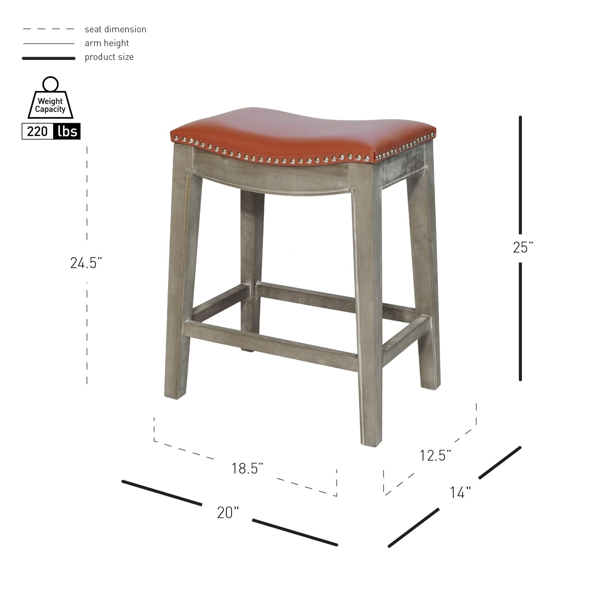 New Pacific Direct Elmo Bonded Leather Counter Stool,Distressed Gray Legs,Pumpkin