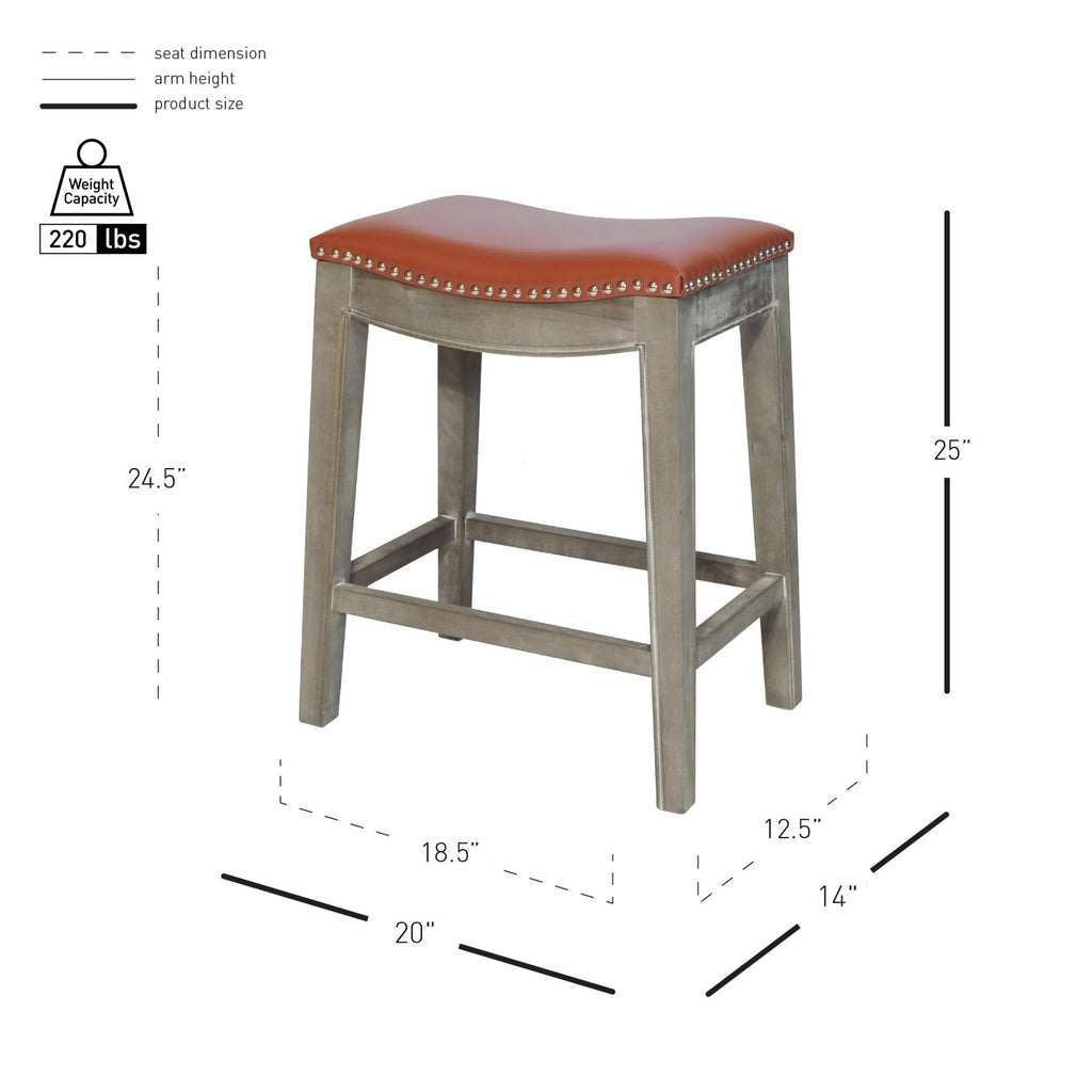 New Pacific Direct Elmo Bonded Leather Counter Stool,Distressed Gray Legs,Pumpkin
