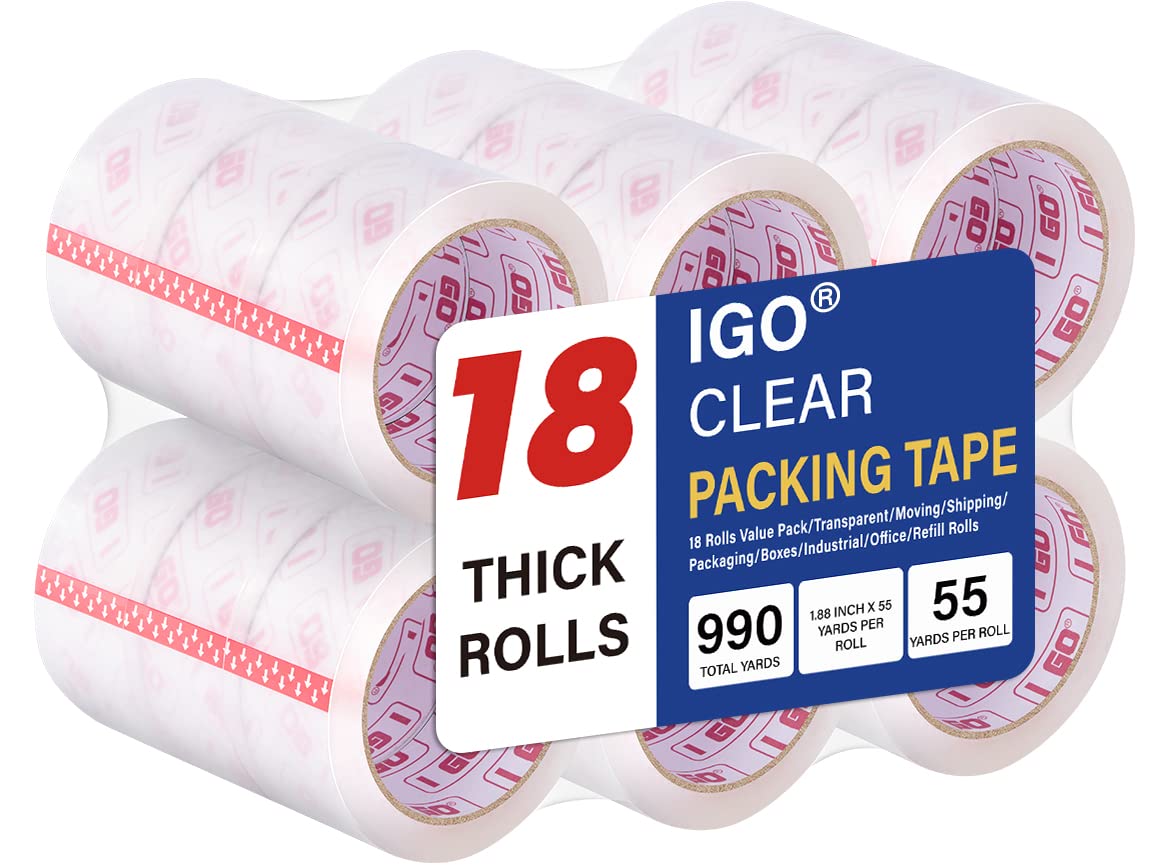 I Go Clear Packing Tape, Packaging Tape Refills For Shipping Moving Box Mailing Storage Sealing, 1.88' Width X 54.68 Yd. Length
