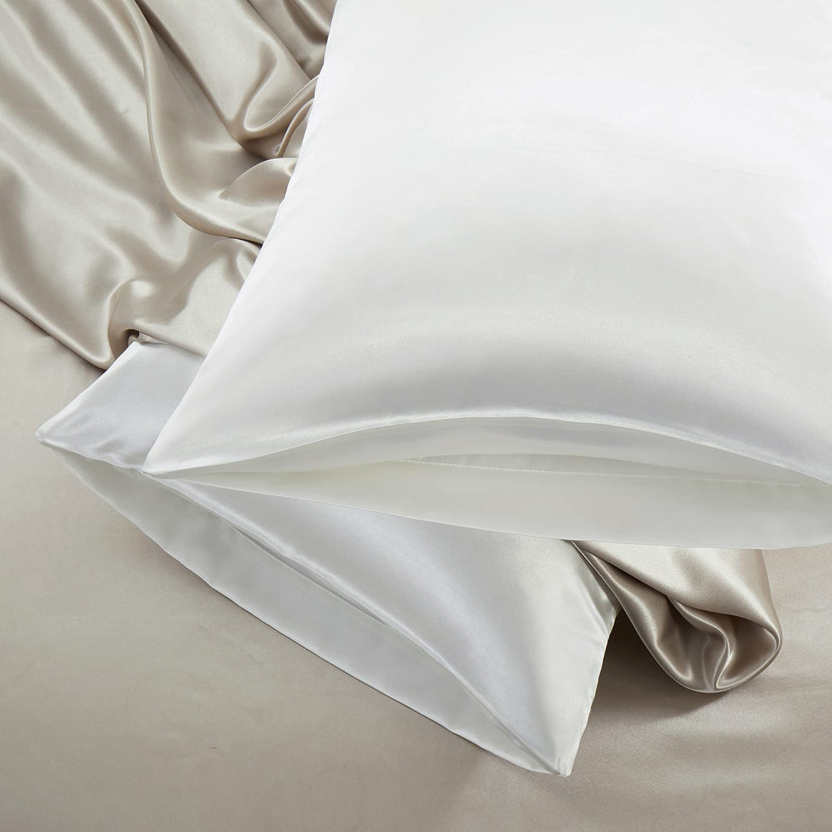 Aormenzy Satin Pillow Cases For Women King Size Set Of 2, White Satin Pillowcase For Hair With Envelope Closure Silky Pillow Cov