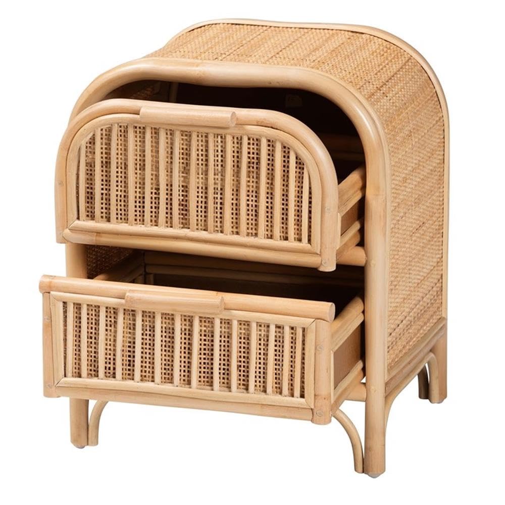 bali & pari Adrika Bohemian Natural Rattan 2-Drawer Nightstand