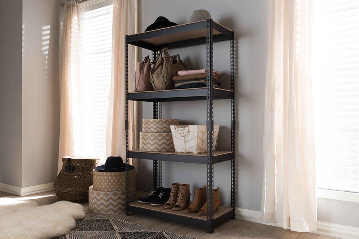 Baxton Studio Cody 3 Shelf Metal Multipurpose Storage Rack in Black