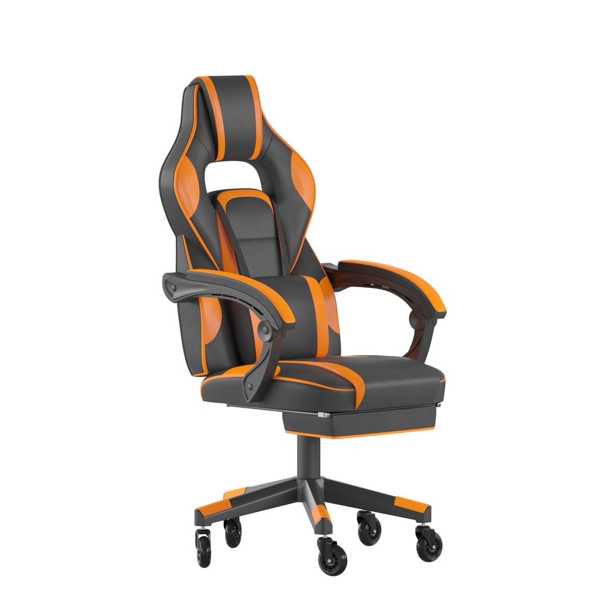 Flash Furniture X40 Gaming Chair Racing Computer Chair With Fully Reclining Back/Arms And Transparent Roller Wheels, Slide-Out Footrest, - Black/Orange