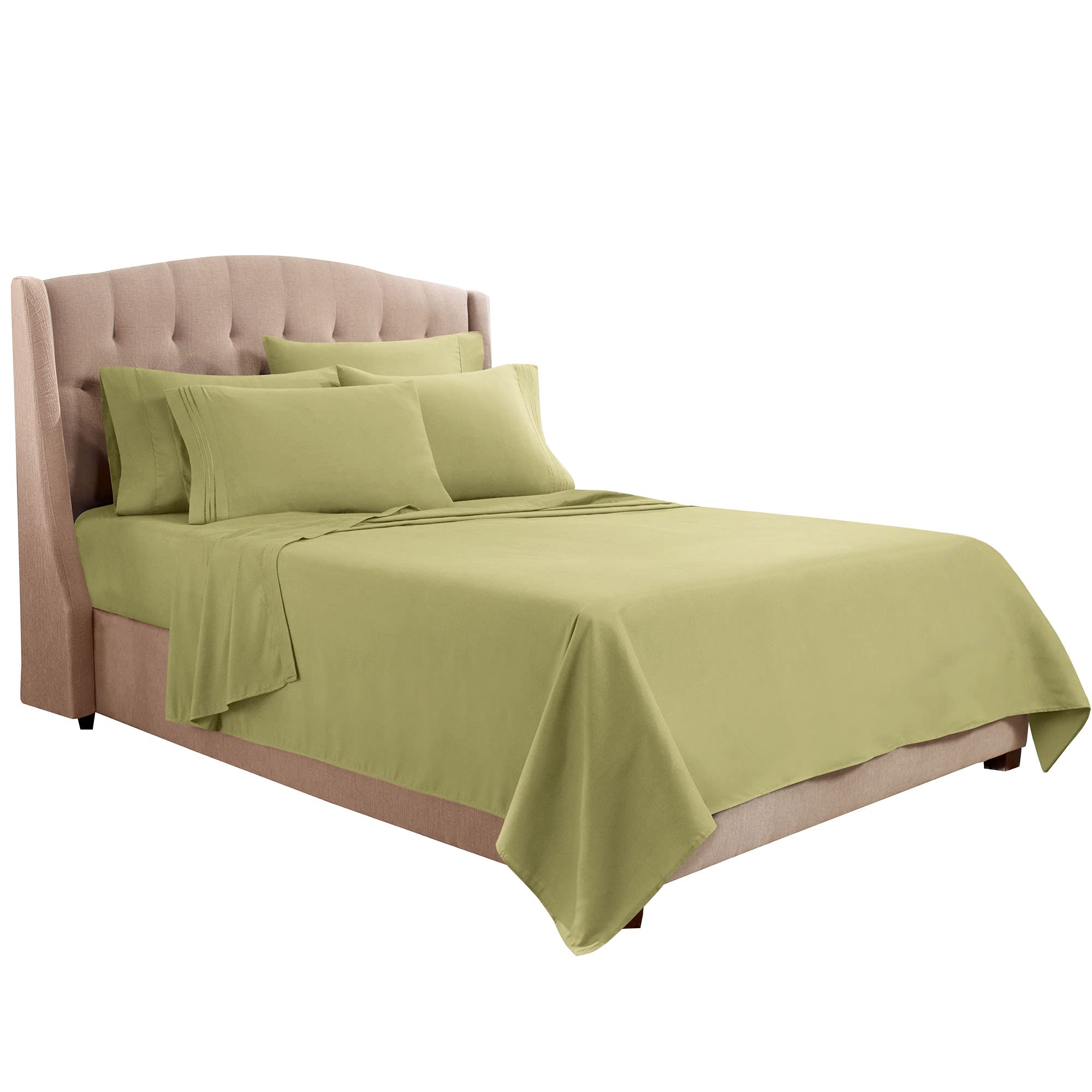 Clara Clark Cal King Sheets, 6 Piece Set - Hotel Luxury Sheets For Cal King Size Bed, Super Soft Bedding Sheets & Pillowcases, Cal King Size Sheets, Sage Green