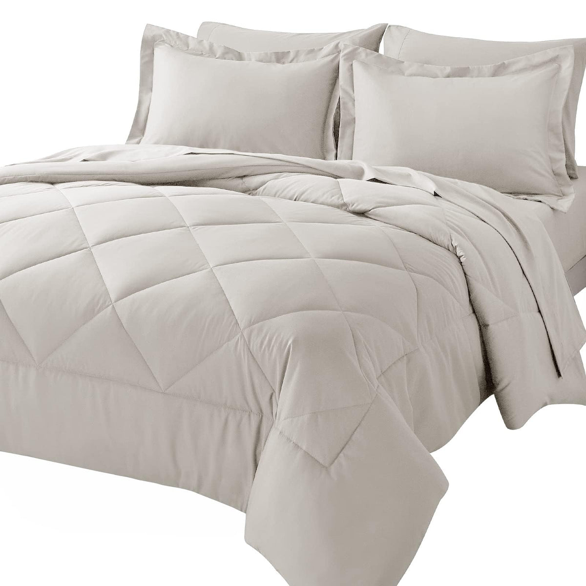 Cozylux Queen Bed In A Bag 7-Pieces Comforter Sets With Comforter And Sheets Beige All Season Bedding Sets With Comforter, Pillo