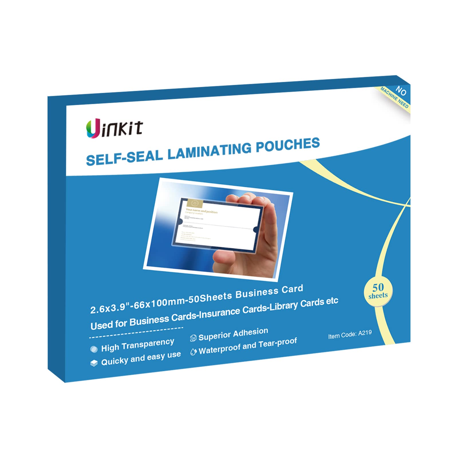 Uinkit Self Sealing Laminating Pouches Self Adhesive Laminating Sheets For Cards 2.6X3.9Inches 50Pack 10Mil Thick Gloss Finish N