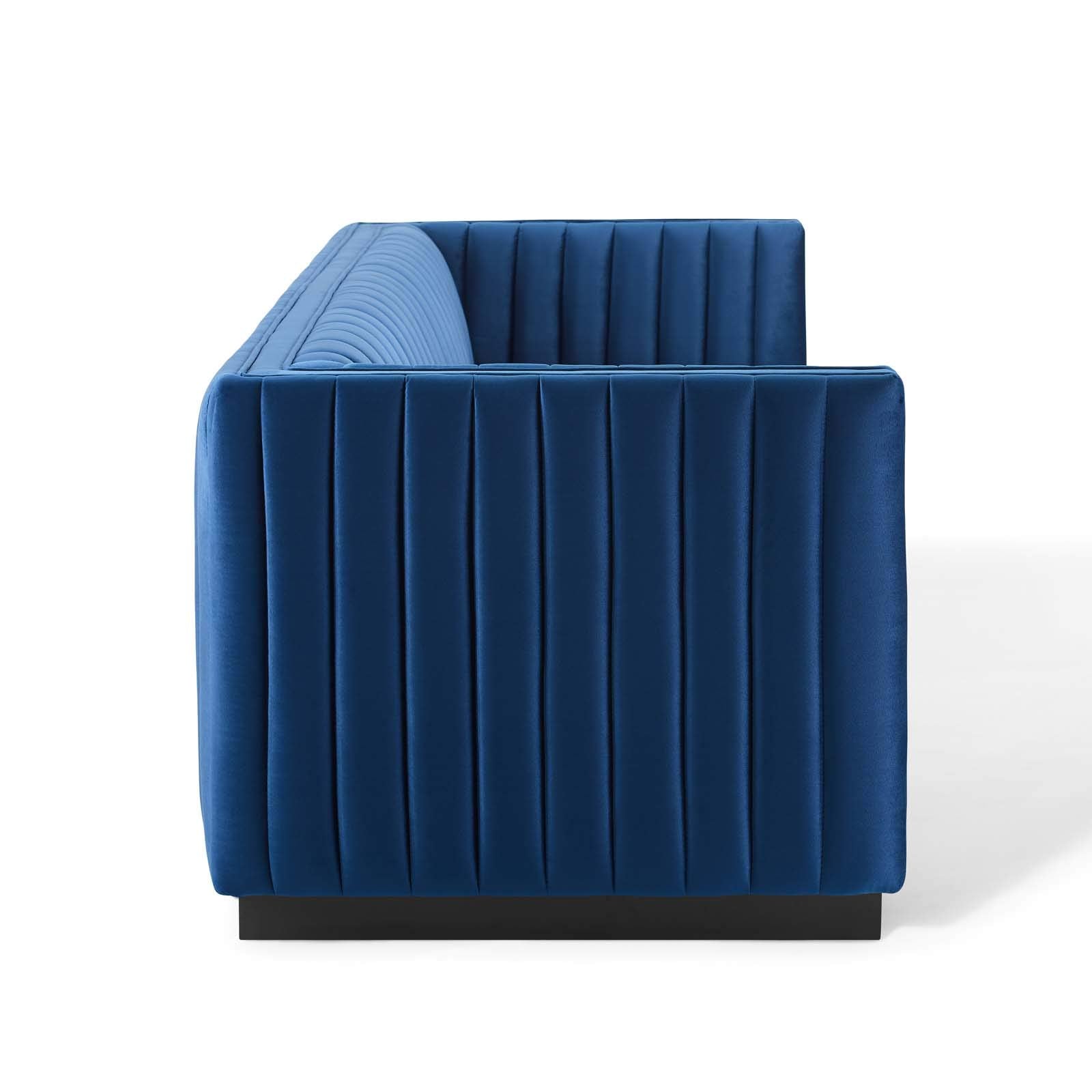 Modway Conjure Channel Tufted Upholstered Performance Velvet Sofa In Navy