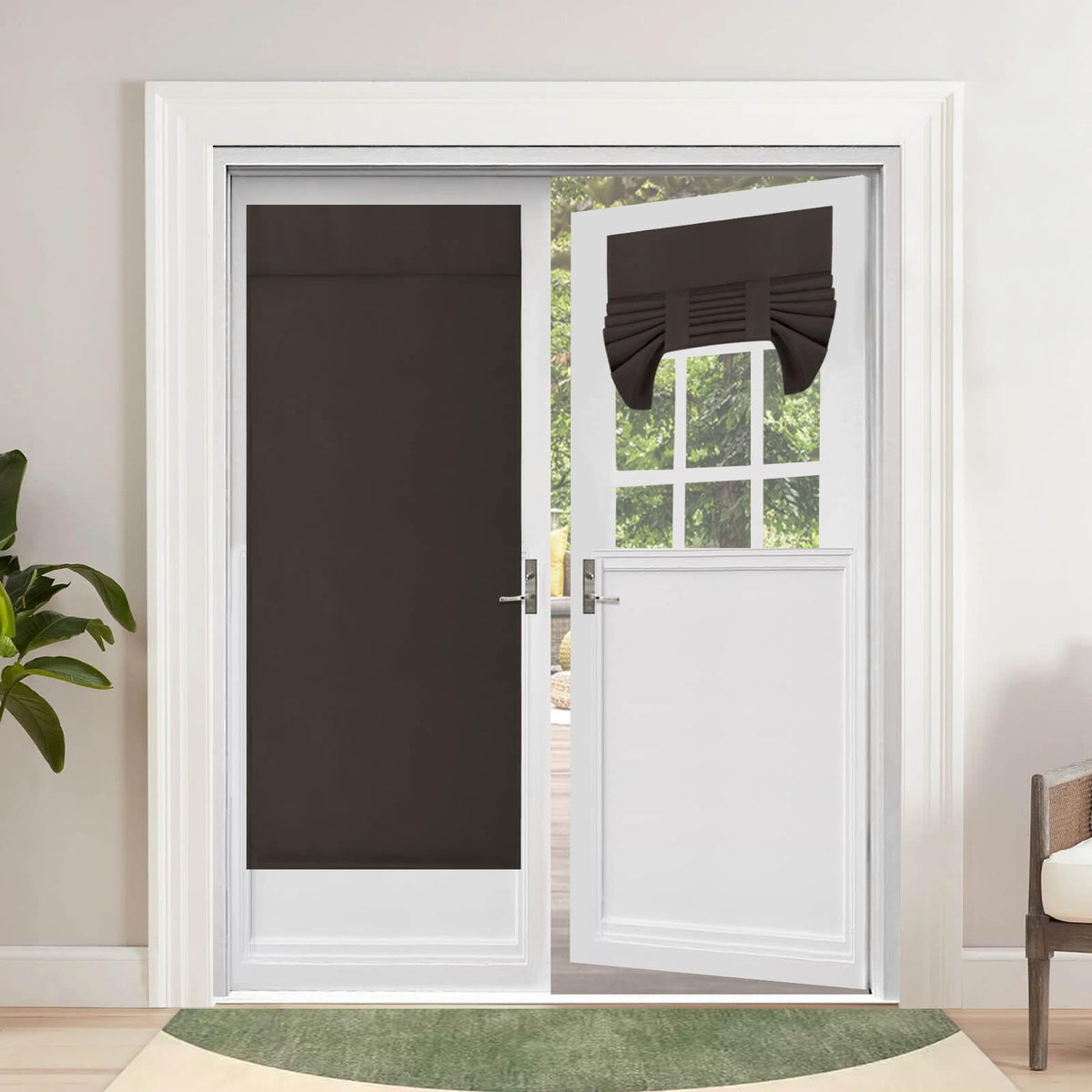 Outdoorlines Blackout French Door Curtains, Privacy Thermal Insulated Tie Up Glass Shades, Easy To Install Tricia Window Drapes, Front Door Curtain, W26 X L68 Inch, Dark Brown, 2 Panels