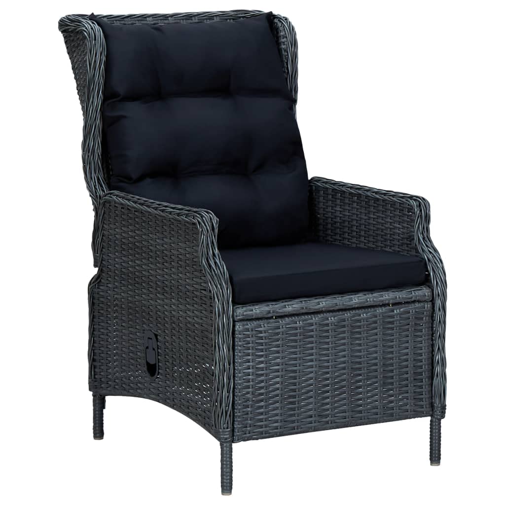 vidaXL 7 Piece Outdoor Dining Set with Adjustable Reclining Chairs - Dark Gray PE Rattan Patio Furniture Set with Cushioned Seats and Glass Top Table