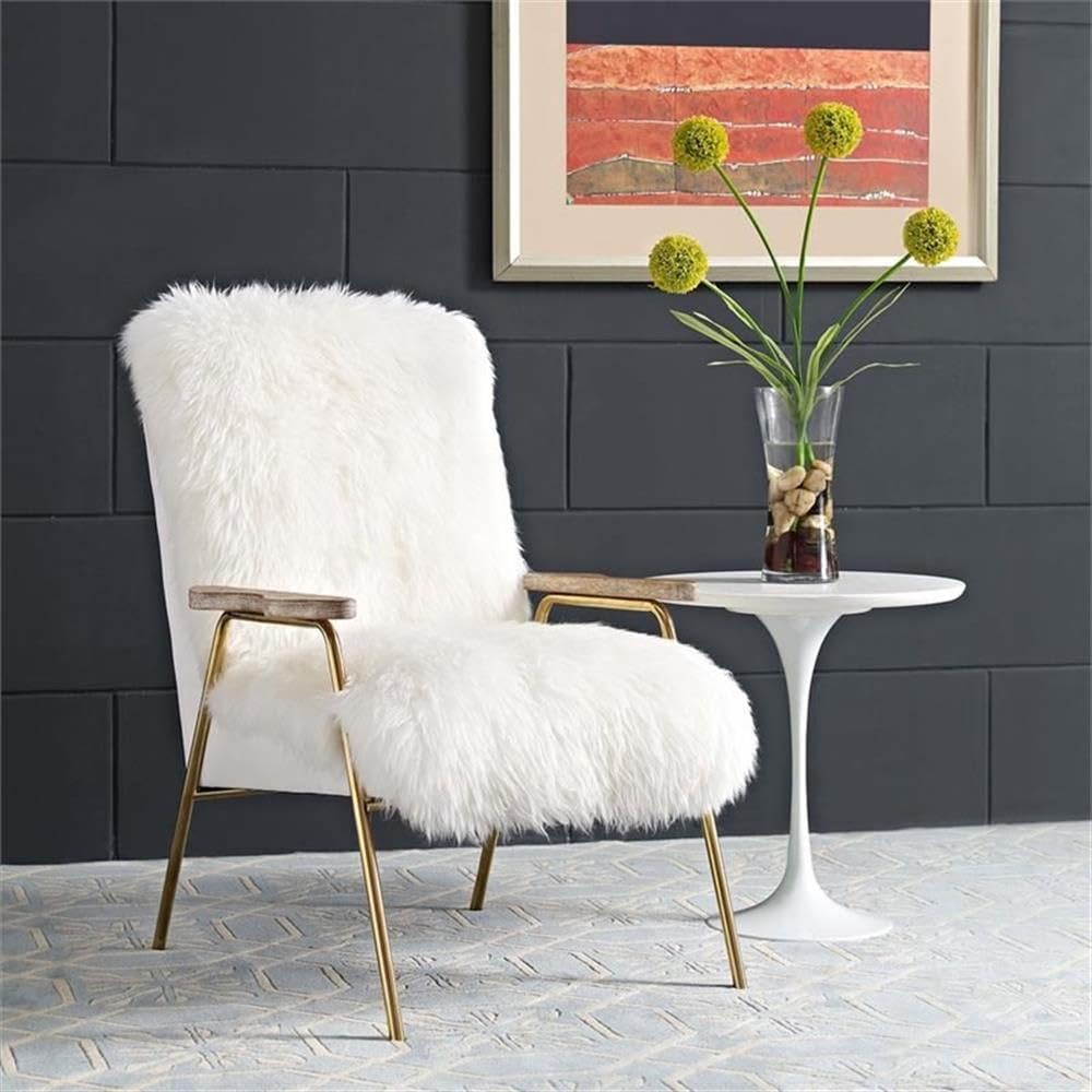 Modway Sprint Luxurious Sheepskin Wool Accent Lounge Arm Chair In Brown White
