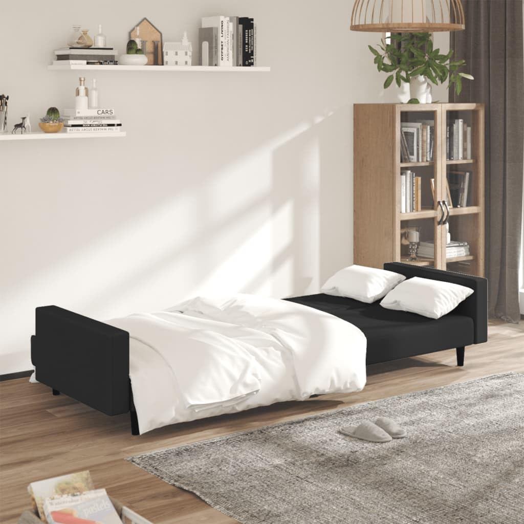 vidaXL Black Velvet 2-Seater Sleeper Sofa - Convertible Loveseat/Daybed for Living Room, Studio, Apartment