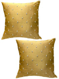 House Of Silko Gold Silk Pearl Embroidered Cushion Cover Set (16X16)Set Of 2