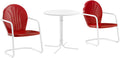 Crosley Furniture Griffith 3-Piece Outdoor Bistro Set, Retro Metal Patio Table and Chairs for Dining, Porch, Bright Red Gloss and White Satin