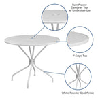 Flash Furniture Oia Commercial Grade 35.25" Round White Indoor-Outdoor Steel Patio Table with Umbrella Hole