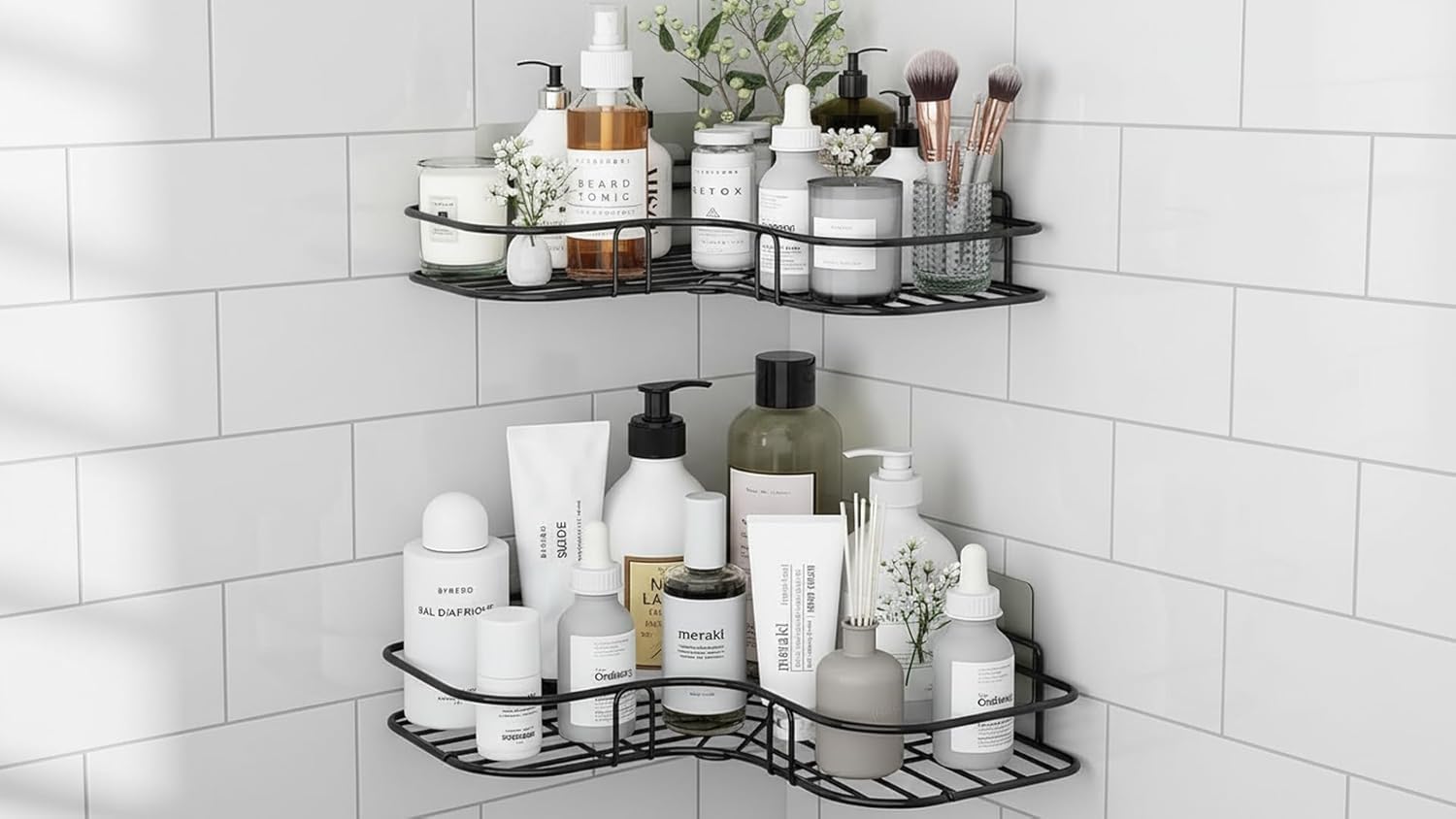 Syikza Self Adhesive Corner Shelf For Bathroom Wall/Bathroom Organiser Without Drill/Corner Shelf For Kitchen  (Steel, Black) 