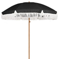 Ammsun 7Ft Patio Umbrella With Fringe Outdoor Tassel Umbrella Upf50+ Premium Steel Pole And Steel Ribs Push Button Tilt,Black