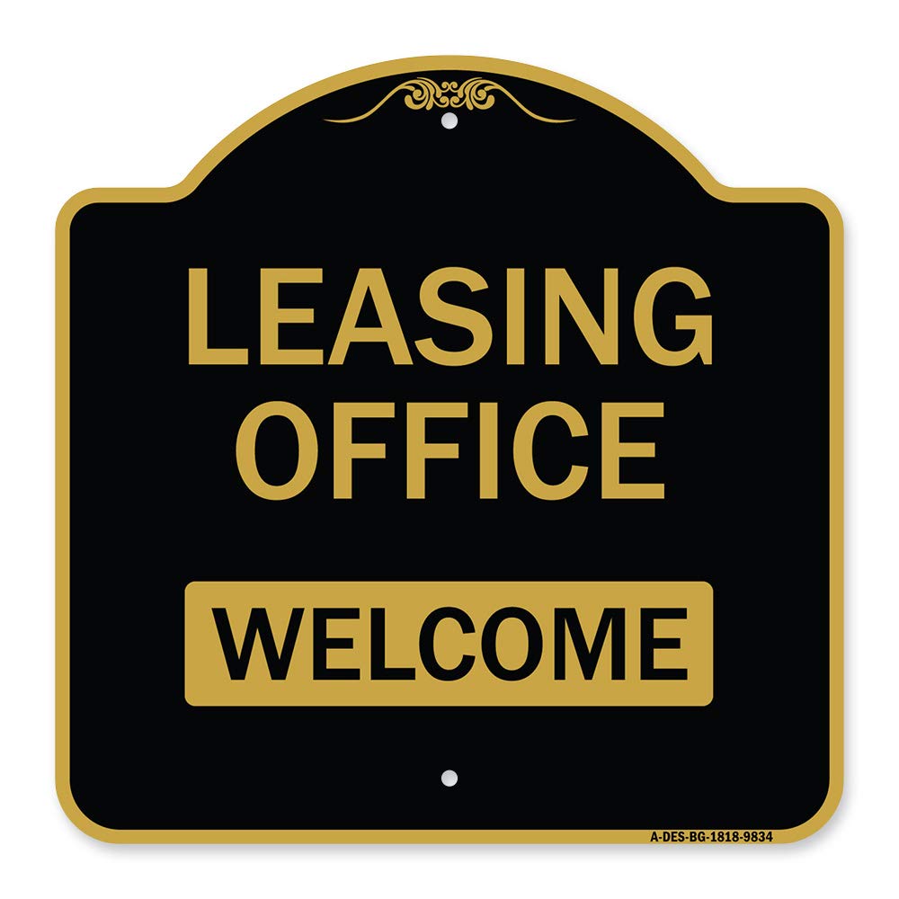 Signmission Designer Series Sign - Leasing Office, Welcome | Black & Gold 18' X 18' Heavy-Gauge Aluminum Architectural Sign |