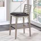 American Woodcrafters Siri Solid Wood Gray with Brown Bonded Leather Bar Stool