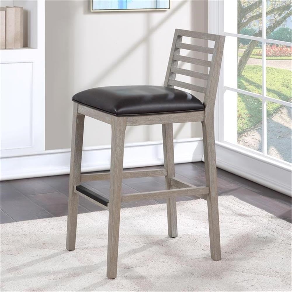 American Woodcrafters Siri Solid Wood Gray with Brown Bonded Leather Bar Stool