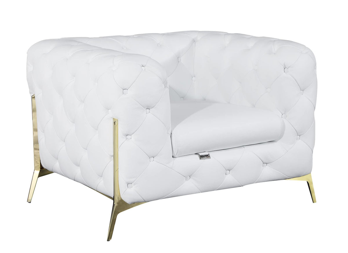 HomeRoots Italian Leather Glam White and Gold Tufted Leather Armchair