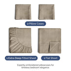 Extra Deep Pocket Cal King Sheets - 4 Piece Breathable & Cooling Bed Sheets - Hotel Luxury Bed Sheet Set - Soft, Wrinkle Free & Comfy - Easily Fits Extra Deep Mattresses - Heathered Beige Sheets Set