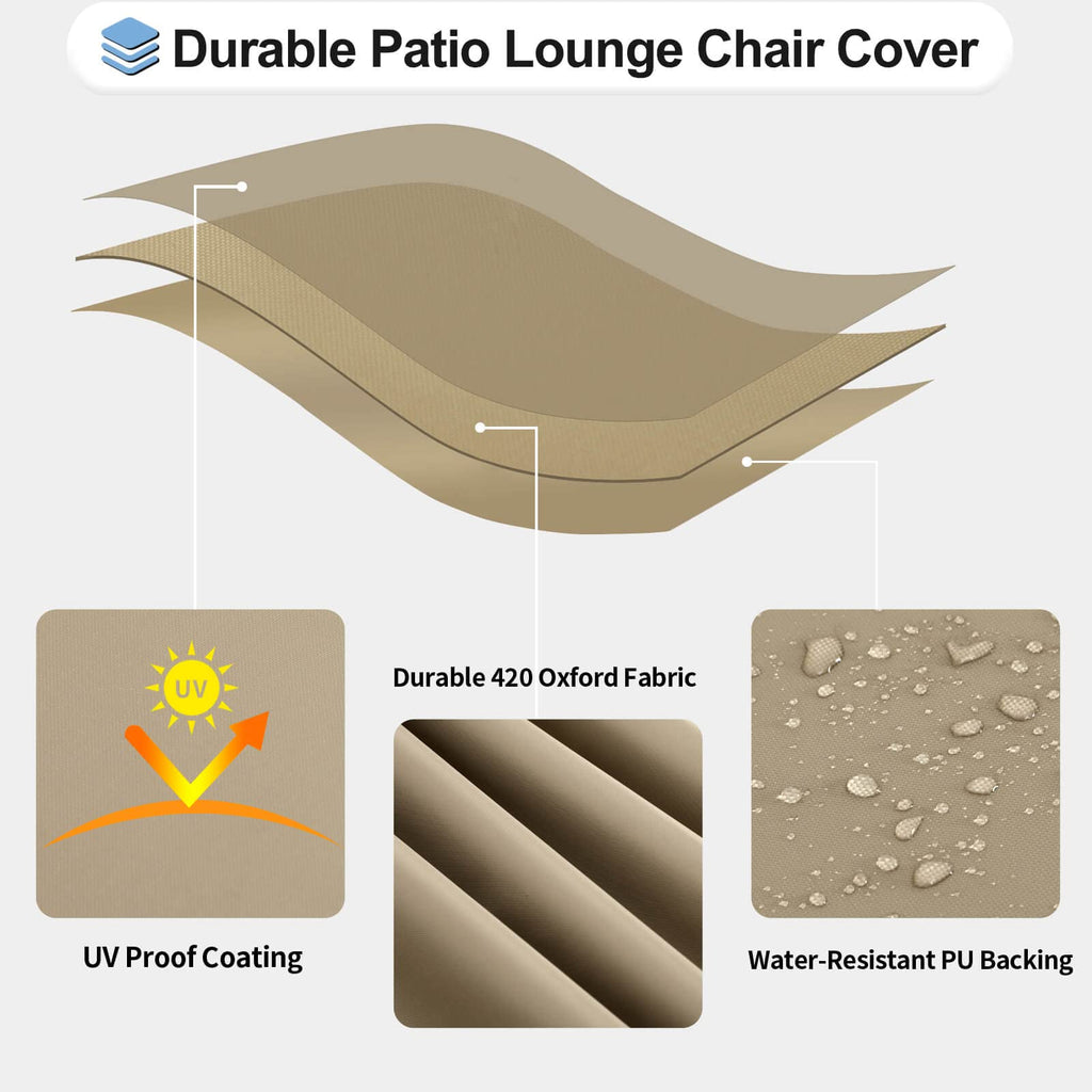 Outdoorlines Outdoor Waterproof Patio Chaise Lounge Chair Cover - Uv Resistant Lounger Covers Heavy Duty Weatherproof Patio Sofa Furniture Covers, 1 Pack, 78Wx35.5Dx33H Inches, Camel