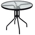 Goplus 32' Outdoor Round Patio Table With Umbrella Hole, All Weather Dining Table Tempered Glass Top, Bistro Table Coffee Table Furniture Commercial Party Event For Backyard Lawn Balcony Pool
