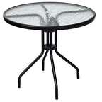 Goplus 32' Outdoor Round Patio Table With Umbrella Hole, All Weather Dining Table Tempered Glass Top, Bistro Table Coffee Table Furniture Commercial Party Event For Backyard Lawn Balcony Pool