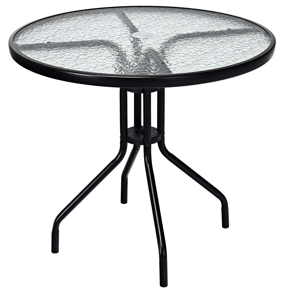 Goplus 32' Outdoor Round Patio Table With Umbrella Hole, All Weather Dining Table Tempered Glass Top, Bistro Table Coffee Table Furniture Commercial Party Event For Backyard Lawn Balcony Pool
