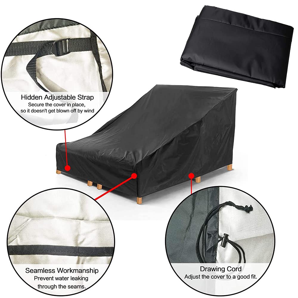 UCARE Waterproof Double Wide Patio Chaise Lounge Chair Cover, 82in Black Rattan Daybed Protector for Outdoor Furniture