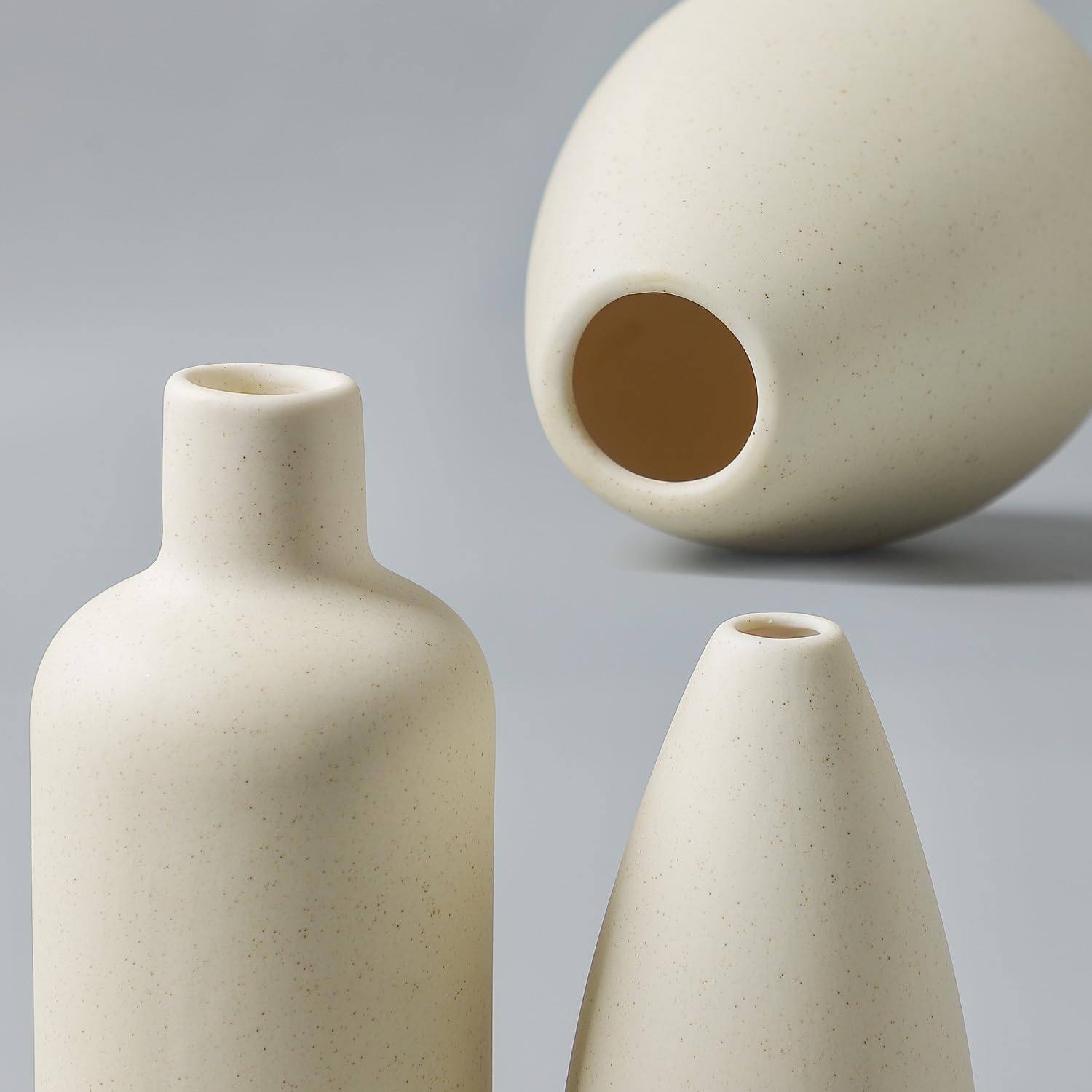Cemabt Beige Ceramic Vase Set - 4 Small Vases For Flowers, Unique Flower Vases For Centerpieces, Decorative Modern Vases For Hom