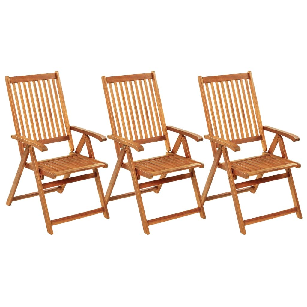 vidaXL Solid Acacia Wood Folding Patio Chairs - Set of 3 - with 5 Adjustable Reclining Positions, Comfortable Cushions, Easy Storage & Assembly, Perfect for Garden, Terrace, Patio