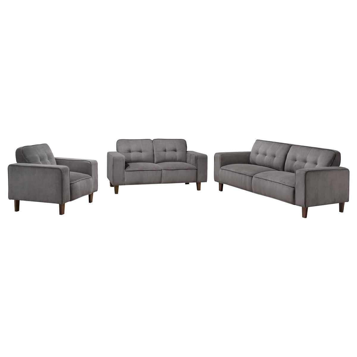 Coaster Home Furnishings Deerhurst 3-Piece Upholstered Track Arm Sofa Set Charcoal