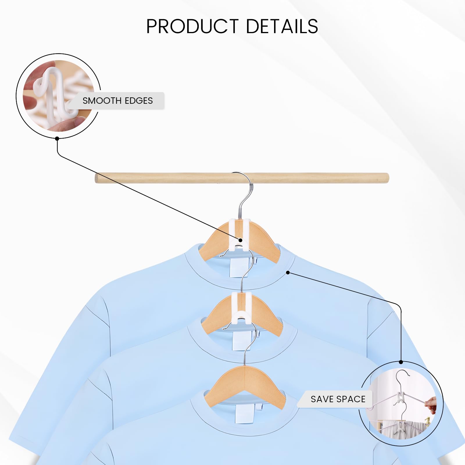 Hakday 60Pcs White Clothes Hanger Connector Hooks, Heavy Duty Space Saving Hooks For Velvet Hangers Wooden Hangers Closet Organi