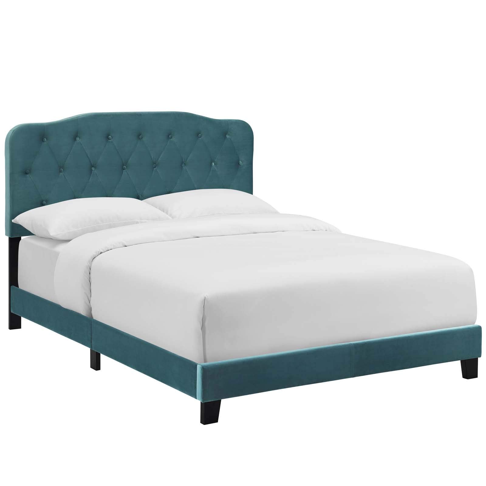 Modway Amelia Tufted Performance Velvet Upholstered Queen Bed In Sea Blue