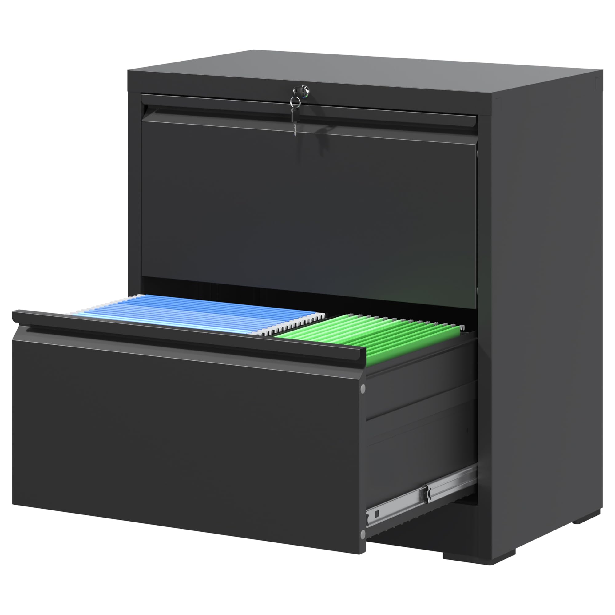 Optymira 2 Drawer Locking Filing Cabinet Heavy Duty Large Metal Cabinets Black Home Office Lateral File Cabinets Wide Steel Cabi