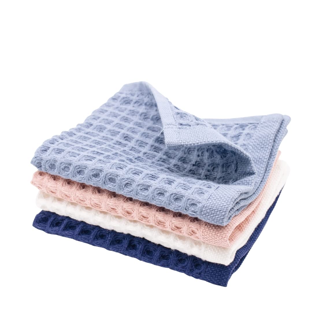 sea me at home Waffle Washcloth Set, 100% Cotton (4 Pcs Washcloth 13x13 inches, Mixed)