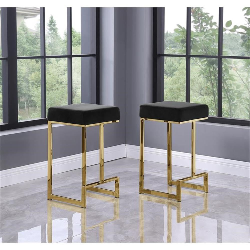 Best Master Furniture Dorrington Velvet Backless Counter Height Stool in Black/Gold (Set of 2)