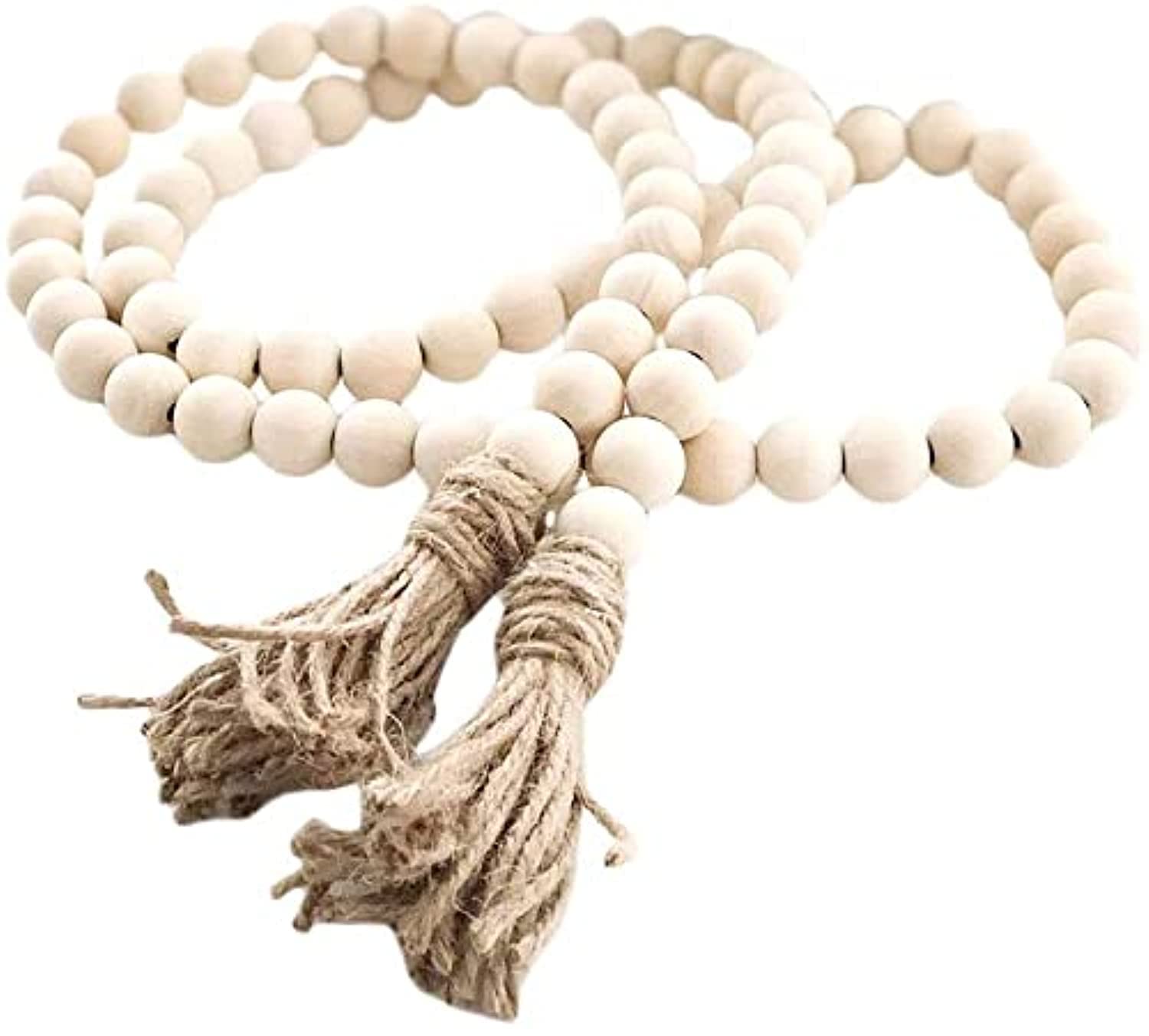 Sivya 58in Farmhouse Beads Wood Bead Garland with Tassels, Rustic Farmhouse Decor for Farmhouse Tiered Tray Farmhouse Wall Decor