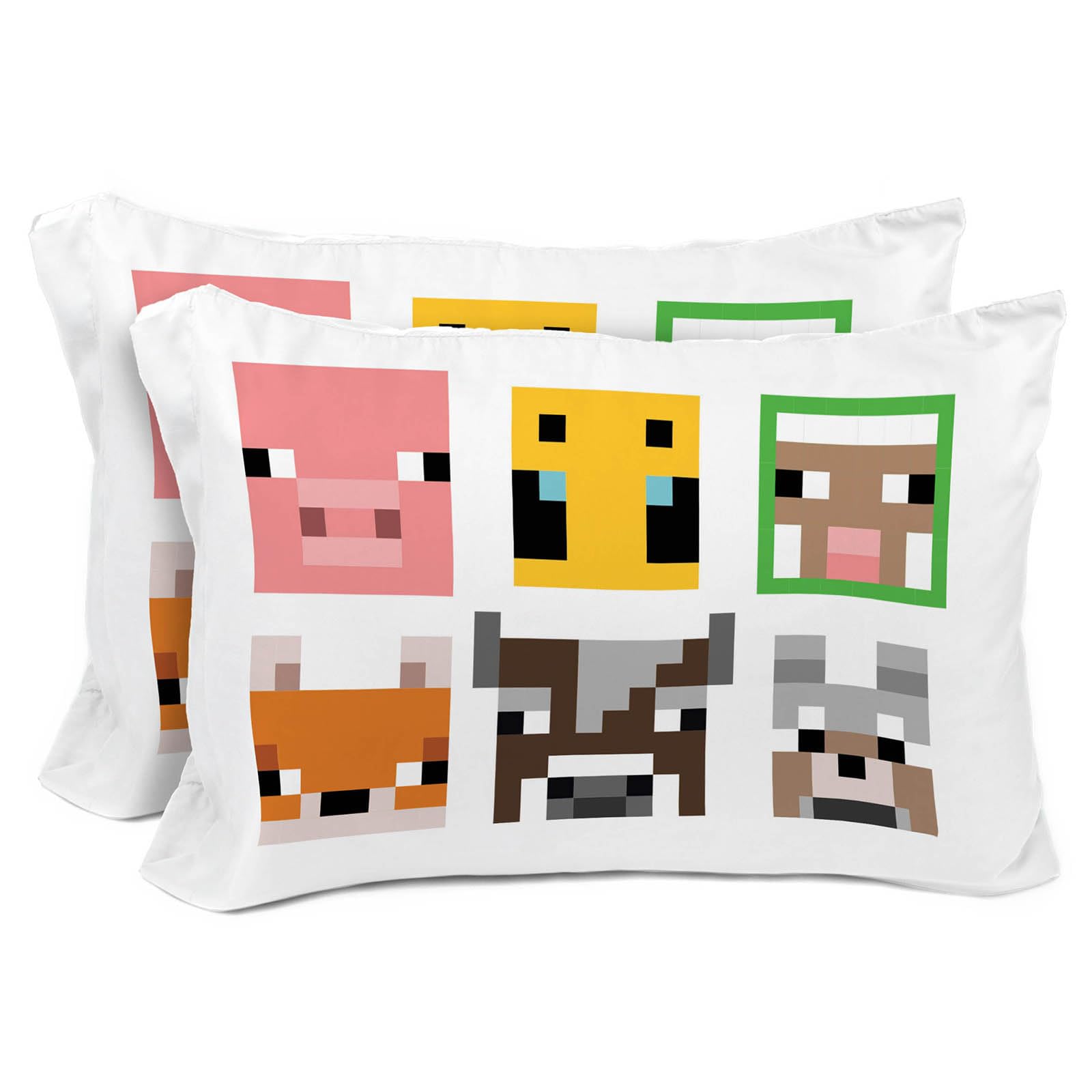 Sunny Side Up Minecraft Mobs & Animals 2 Pack Reversible Pillowcases - Double Sided Pillow Covers, Kids Super Soft Creeper Beddi