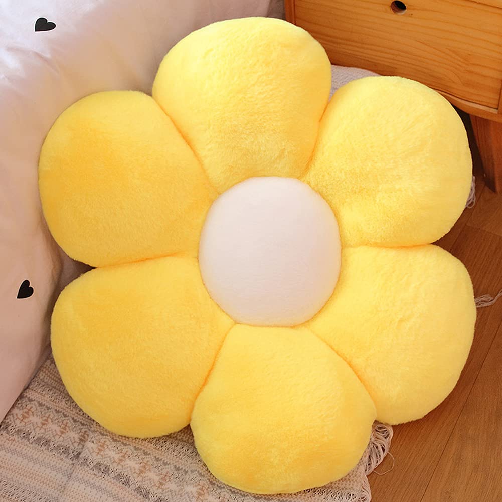 Lannery Flower Plush Throw Pillows, Flower Floor Pillow Seating Cushion Toy For Reading, Room, Watching Tv (11.8', Yellow-2)