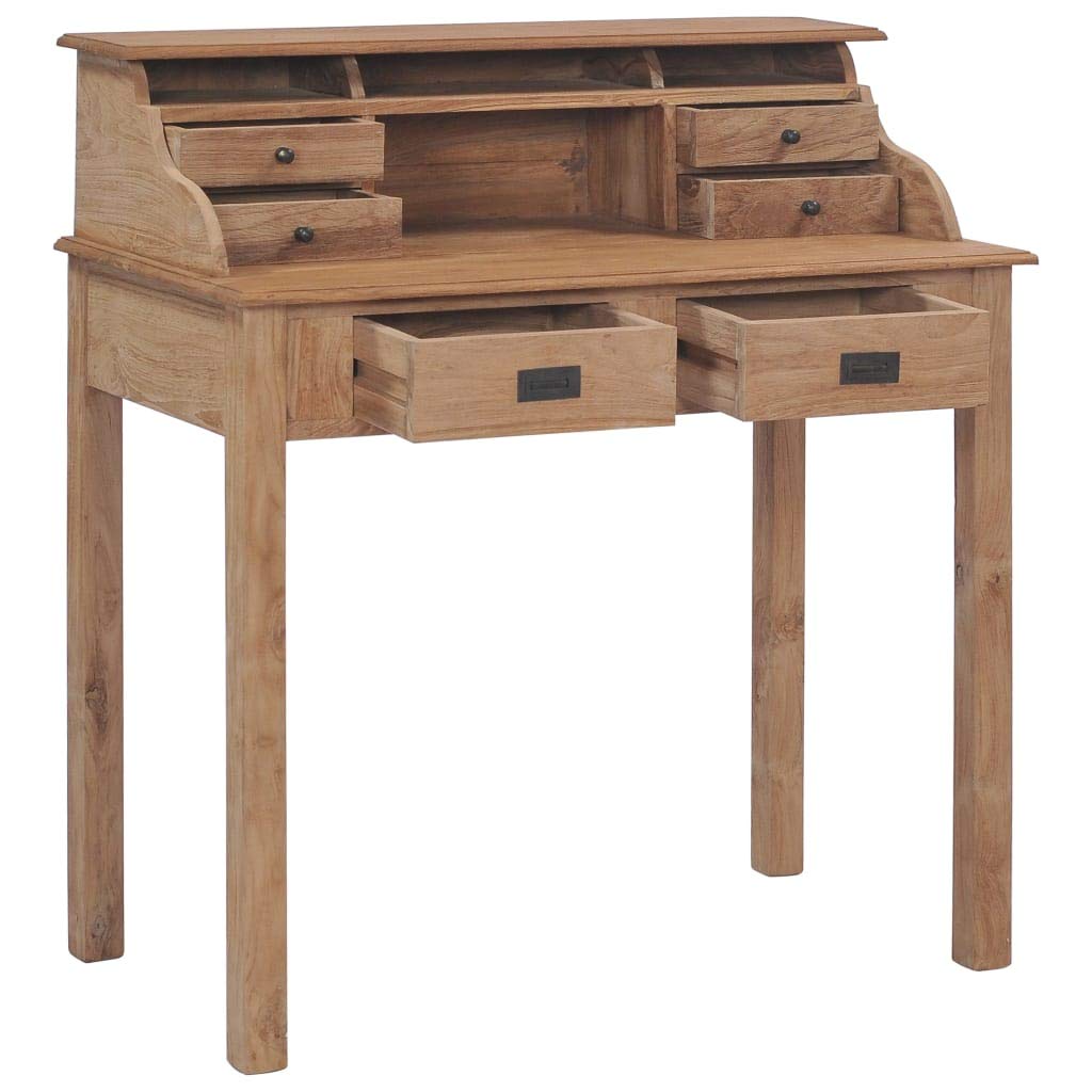 vidaXL Solid Wood Writing Desk with Drawers and Open Compartments