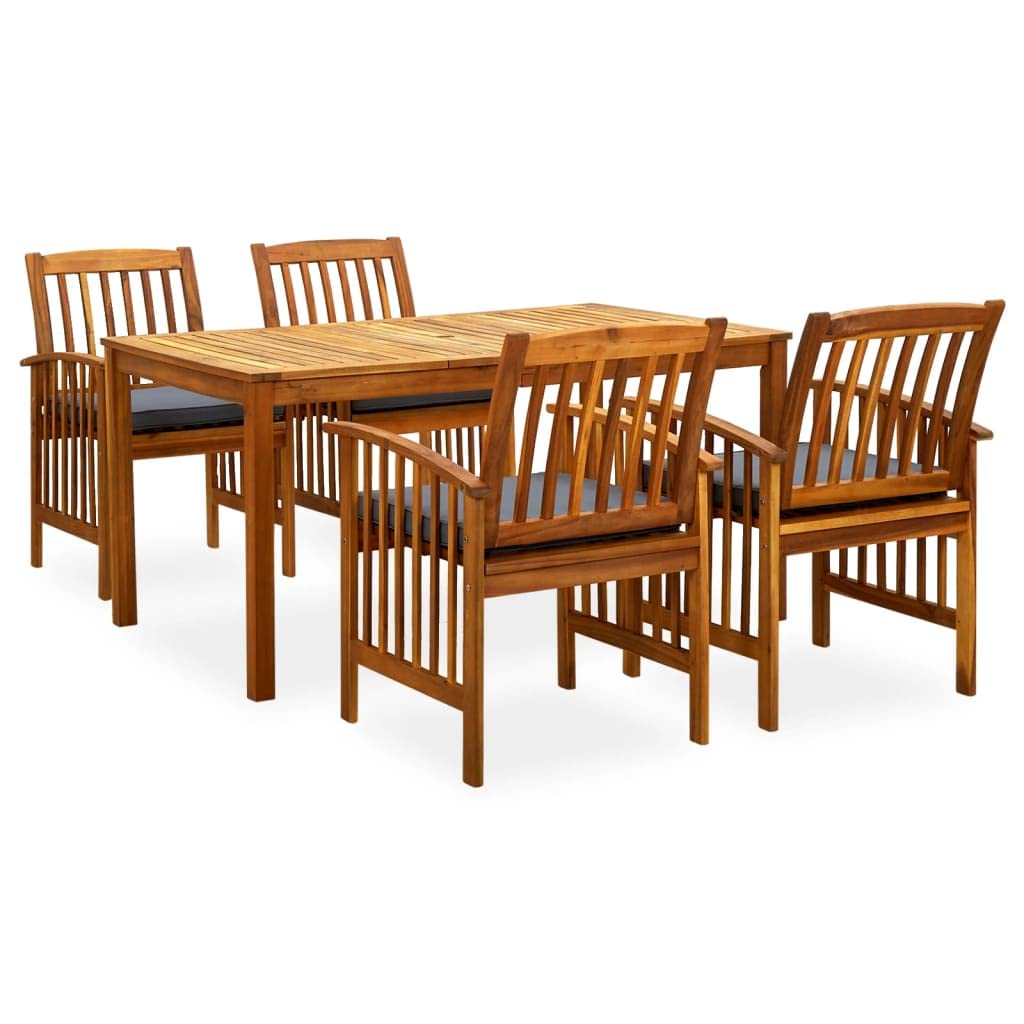 vidaXL Solid Wood Acacia Patio Dining Set with Cushions 5 Piece Wooden Garden Outdoor Balcony Backyard Terrace Table Chair Dinner Furniture