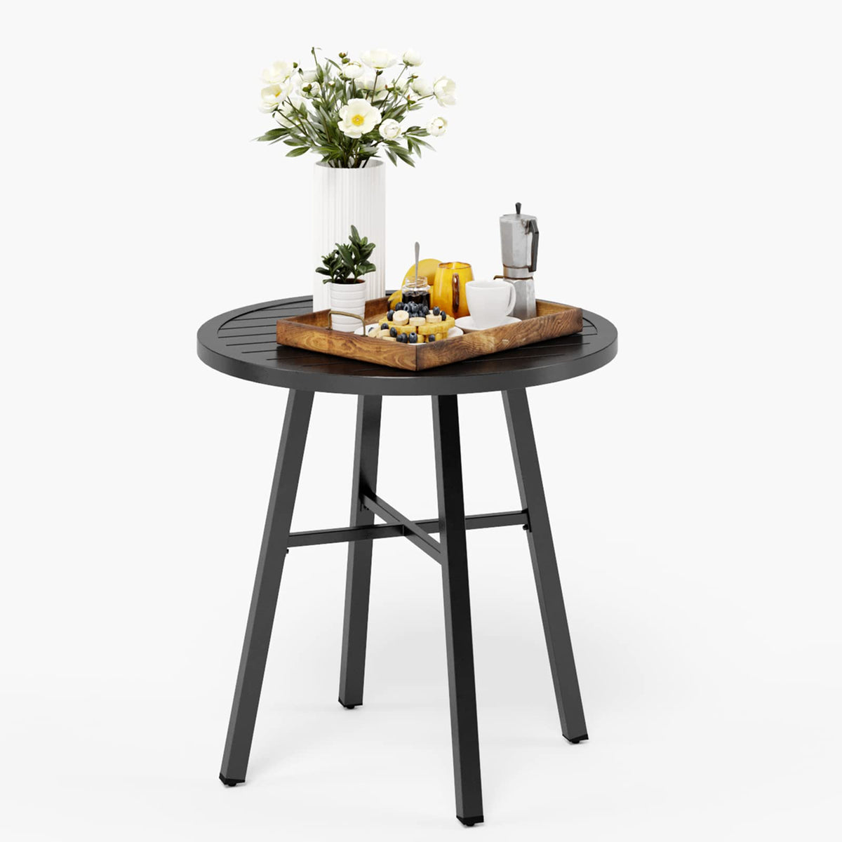 Mfstudio Outdoor Bistro Table Round Metal Patio Dining Table Small Side End Adjustable Outdoor Furniture Table,Black