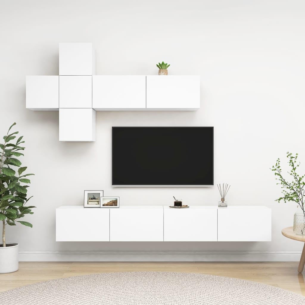 vidaXL TV Cabinet Set 7 Piece Home Living Room Bedroom Furniture HiFi Stereo Cabinet TV Stand Media Unit Entertainment Center Engineered Wood White