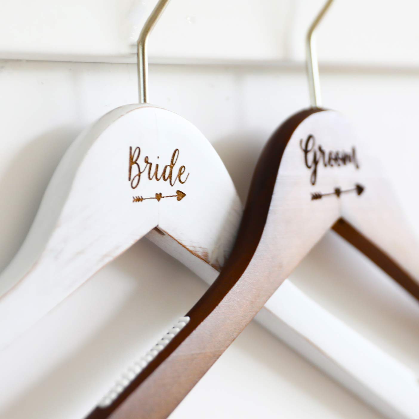 Pair Of Wedding Hangers For Bride And Groom, Bridal Wedding Gift, Wood Dress Hangers