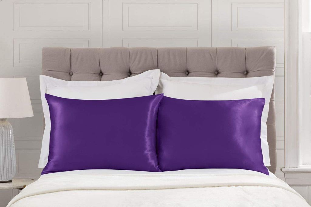 Shopbedding Luxury Satin Pillowcase For Hair - Queen Satin Pillowcase With Zipper, Grape (Pillowcase Set Of 2) - Blissford