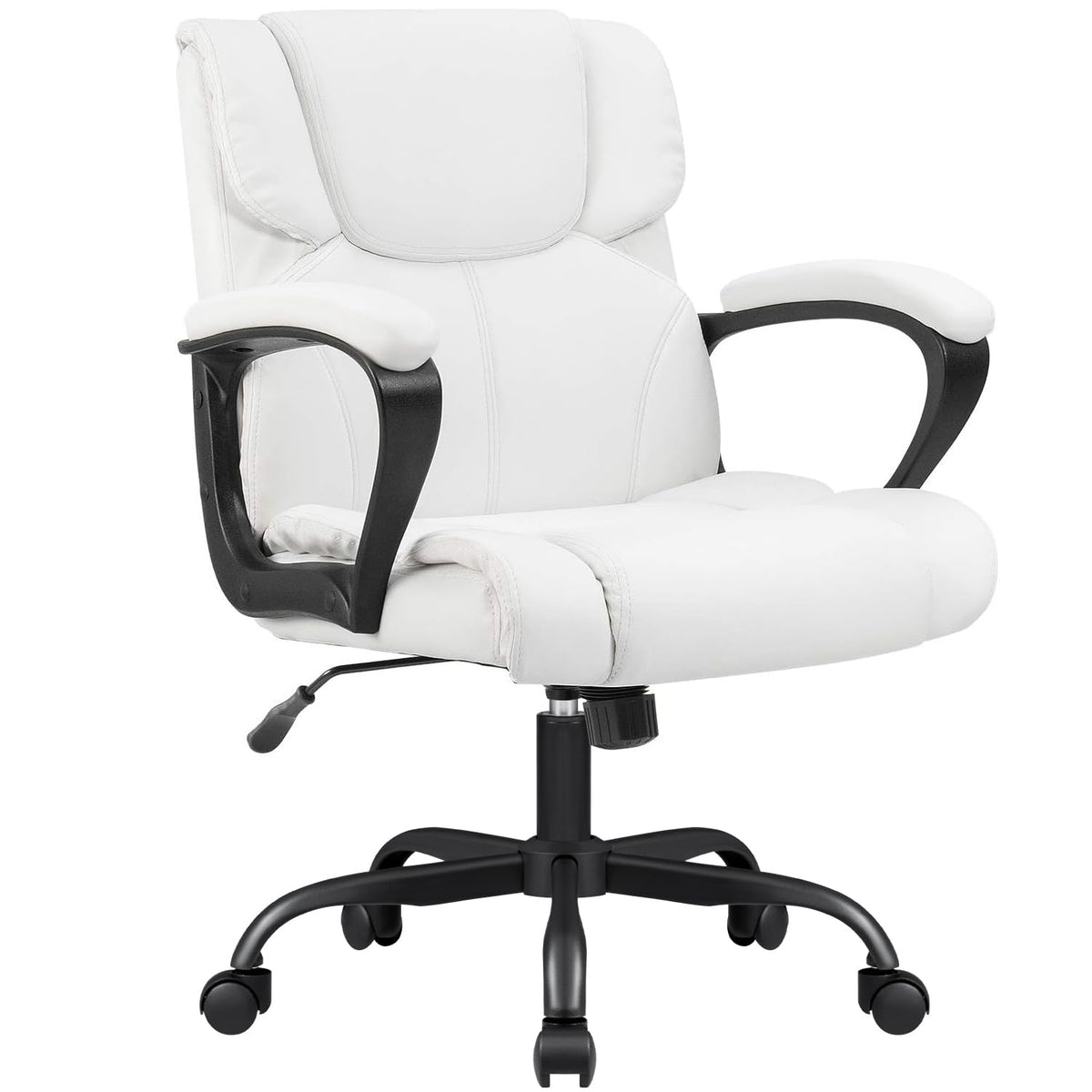 Furmax Mid Back Executive Office Chair Swivel Computer Task Chair With Armrests,Ergonomic Leather-Padded Desk Chair With Lumbar