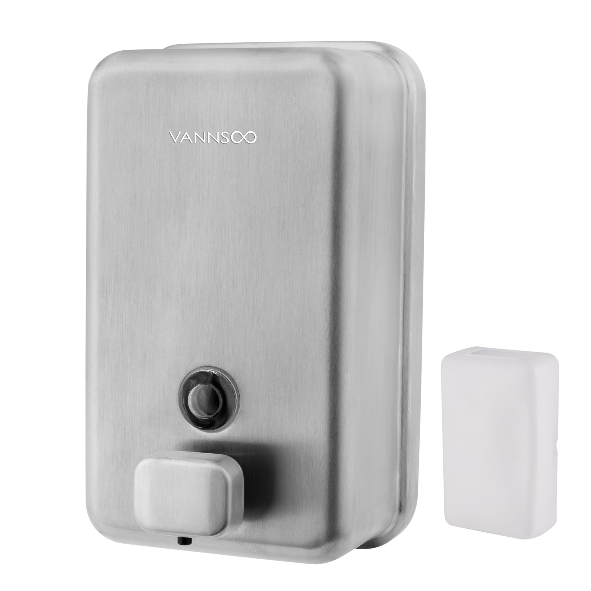 VANNSOO Wall Mounted Soap Dispenser Bathroom, 1100ml 37oz Commercial Stainless Steel Liquid Soap Dispenser Wall Mount (Vertical 