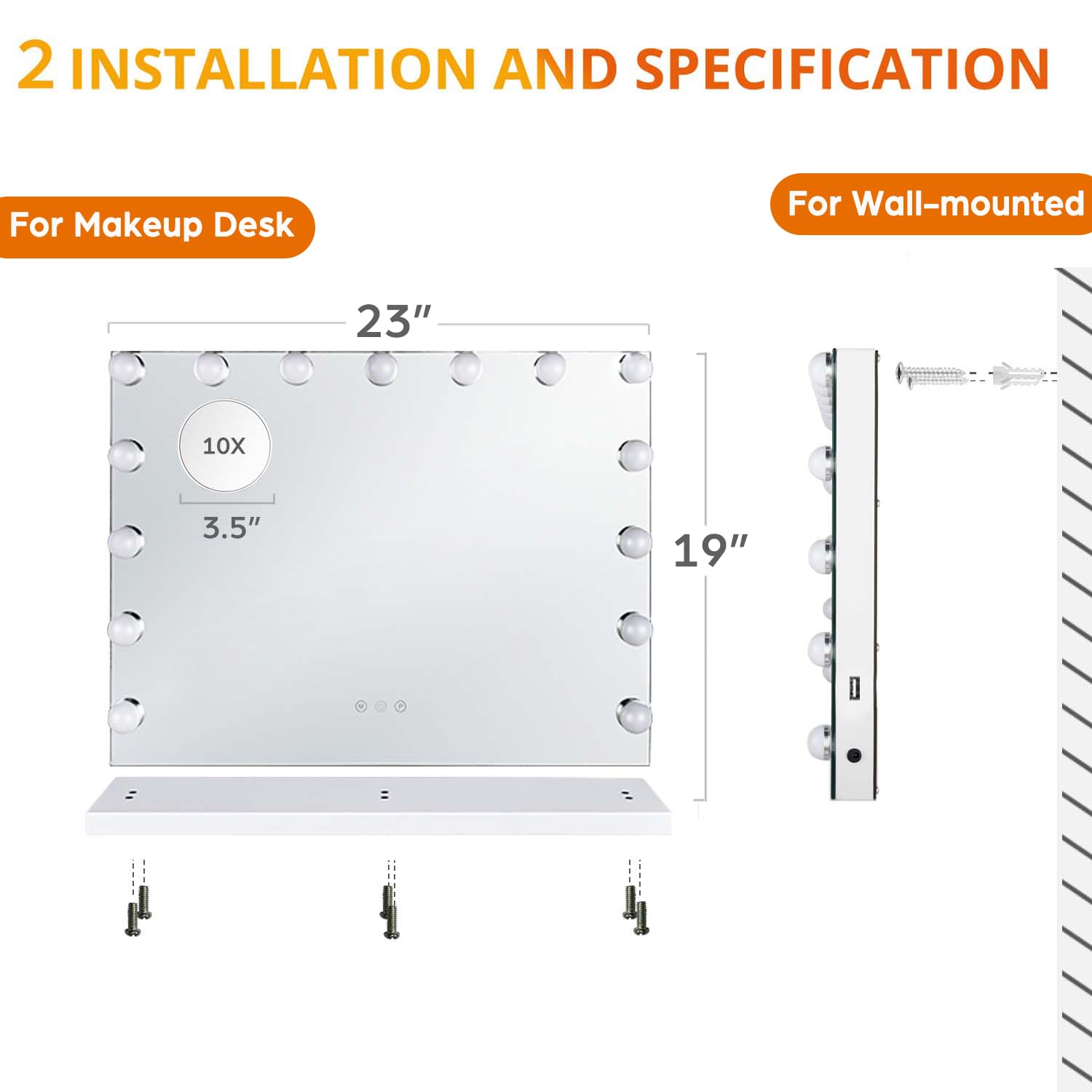 M Mivonda Hollywood Vanity Mirror With Dimmable 15Led Bulbs Lights 3 Lighting Modes 2In1 Large Lighted Makeup Mirror For Desk An